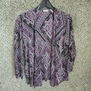 Chicos‎ Easywear Cardigan Womens 1 US Medium Purple Crinkle Open Front Ladies